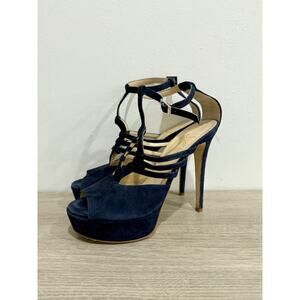 Abel Munoz Eiffel Suede Stilettos Heel Platform Sandals Navy Blue Women's 39/8.5